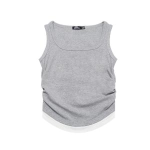 Elegant Pure Cotton U-Neck Strap Vest Women Summer 2025 New Style Layered Wear Grey Sleeveless Tank Top Outerwear