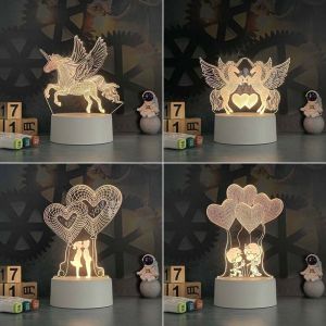 3D Small Night Lamp Acrylic Table Lamp Bedside Internet Celebrity Bedroom Soft Light for Girls Sleeping Sleep Luminous Romantic Plug-in Type