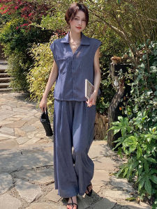 YINLUOYA | Casual Chic Womens Set Summer 2025 New Loose Feelings Sleeveless Shirt Wide Leg Pants Two Piece Set Beautiful Long Pants V Neck