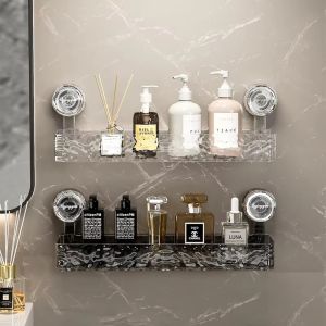 ชั้นวางของติดผนังห้องน้ำแบบมีถ้วยดูด ไม่ต้องเจาะผนัง สำหรับอ่างล้างหน้า มุมห้องอาบน้ำ ชั้นวางของสำหรับเก็บเจลอาบน้ำ