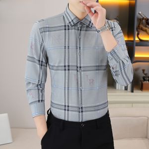 HENGYUANXIANG | Hengyuanxiang Mens Long Sleeve Casual Shirt Spring Autumn 2025 New Style Anti-Wrinkle Stripe Shirt Standard Fit Polyester Fiber