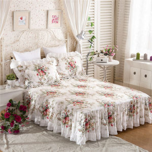 Pure Cotton Bedding Set Anti-Slip Single Piece Bed Skirt Style Floral Pattern Three-piece Bed Cover Pillowcase Duvet Cover
