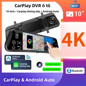 Camera Hành Trình Ô Tô 4K Tích Hợp Carplay Android Auto WiFi Bluetooth FM Màn Hình Cảm Ứng 10 Inch Camera Kép Ghi Hình Khi Lái Xe Gương Chiếu Hậu