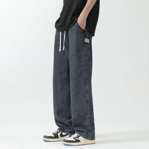 กางเกงยีนส์ทรงหลวมขาตรงสำหรับผู้ชาย สีอ่อน ทรงหลวม กางเกงขายาวลำลอง สไตล์อเมริกัน แฟชั่นสตรีท กางเกงขายาวทรงขากว้าง