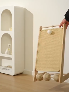 Triangular Sisal Cat Scratcher Cats Scratching Ramp for Indoor Cats Kitty Vertical Cat Scratching Board with Replaceable Sisal Pad Ball Toy Solid Wooden Furniture Protector