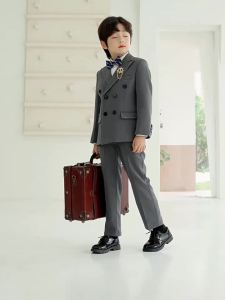 4PCS Gentleman Suits for Kids Boys Formal Suit 2-15years old Americana Suit Wedding British Suit Tuxedo Suit Baby Boy Jacket Blazer Pants Attire Set Party Birthday Wear Outfit and Piano Performance Baptismal Set