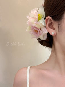 Romantic Fragrance Beach Vacation Style Pink Rose Flower Hair Clip Womens 2025 New Side Bangs Hair Accessories Hairpins