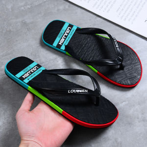 Comfortable Mens Summer Outdoor Wear Anti-Slip Wear-Resistant Slippers Casual Versatile Flat Heel Color Block Rubber Sole