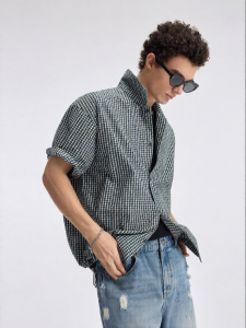 BODYDREAM | Retro Navy Check Short Sleeve Mens Shirt