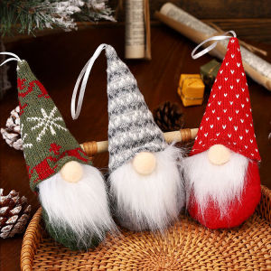 3Pcs Faceless Doll Knitted Hat Dwarf Doll Pendant Merry Christmas Decorations For Home Rudolph Doll Xmas Tree Hanging Decor
