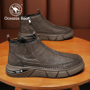 Mens Chelsea Short Boots High Top Winter Fleece Lined Zipper Martin Boots Casual Leather Shoes OCEANIA ROO Brand 2022 New Style