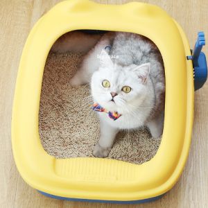 Hateli Khay cát đi vệ sinh cho mèo bán-kèm theo hộp cát cho mèo con chống rung Kitten khay đi vệ sinh lưu vực Nguồn cung cấp nhà vệ sinh cho mèo dung tích lớn