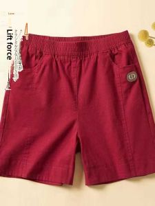 Washed Pure Cotton Shorts Womens Summer New Mothers Clothes Outwear High Waist Loose and Slimming Straight-leg Elasticated Slacks