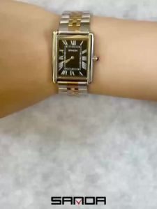 SANDA Couple Tank Quartz Watch Waterproof Fashion Couple Watch Wear Resistant Stainless Strap Square Dial Design Women Lady Gift