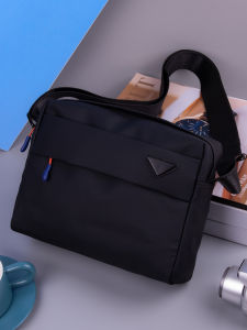 Mens Casual Oxford Cloth Shoulder Bag Large Capacity Commuter Crossbody Bag Single Strap Zipper Closure Soft Square Shape