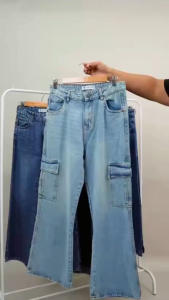 Women Wide Leg Cargo Sky Blue Inseam 29"