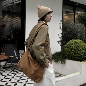 Large Capacity Suede Shoulder Bag Mens Commuter Bag Underarm Crossbody Trendy Korean Style Soft Handle Leisure Zipper Closure