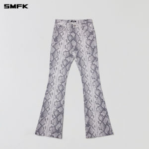 SMFK | Elastic Leopard Print Snake Print Flared Jeans