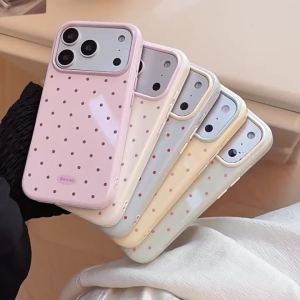 Korean Candy Color Blocking Full Screen Polka Dots Pattern Phone Case for iPhone 17 16 15 13 14 12 Pro Max Shockproof Soft Cover