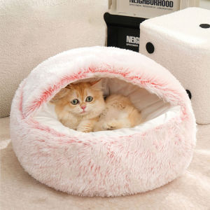 Lovinland Cat Bed Round Plush Fluffy Cat Bed Cave for Indoor Cats or Small Dog Beds Soothing Pet Bed Donut Calming Anti-Anxiety Dog Bed Waterproof Bottom Washable