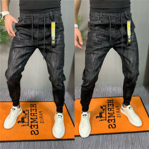 Black Slim Fit Mens Jeans Trendy Casual Pants Harlan Denim Tight Mens Pants Versatile Cuffed Pants Autumn Season