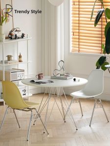 Modern Minimalist Plastic Metal Stackable Chair Mid-Century Backrest Home Restaurant Dining Chair Non-Rotatable Adult Seat