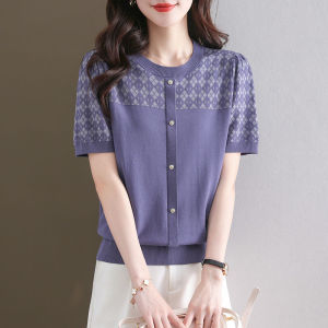 2023 New Korean Ice Silk Knit Slim Fit All-match Sweater Summer Round Neck Fashion Womens Bottoming Shirt Top Knit Tops