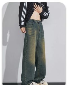 Mens Denim Pants Vintage Washing Wide Leg Loose Jeans Casual Straight American Style Street Men Trousers Four Seasons New 2026