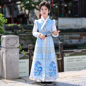 Red Fleece Lined Hanfu Childrens New Year Visit Costume Ming Dynasty Feiyu Suit Boys Traditional Ethnic Clothing New Style