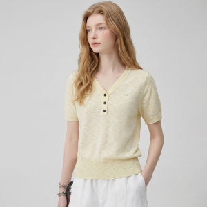 Slim Fit Camouflage Short Sleeve V-Neck Knit Top