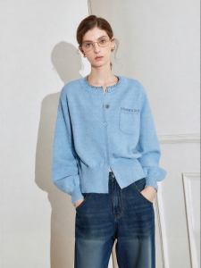 Toyouth | Lantern Sleeve Round Neck Knitwear Jacket Slim