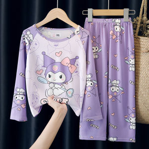 Spring Autumn Childrens Sleepwear Long Sleeve Thin Home Clothes Set for Girls Cotton Cute Cartoon Print Breathable Sweat-wicking