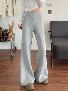 Grey Low-Waist Flared Casual Pants Womens Autumn Winter Loose Walking Sports Sweatpants Floor-Length Trousers