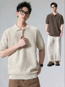 Wood soon | Collar Loose Textured Casual Short Sleeve T-shirt Summer