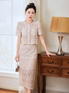 เรียบหรู ลูกไม้ ครึ่ง กระโปรง ชุดแขนสั้นปัก สไตล์ฝรั่งเศส เสื้อท่อนบน สําหรับหญิงสาว ฤดูร้อน ชุดแฟชั่นสองชิ้น