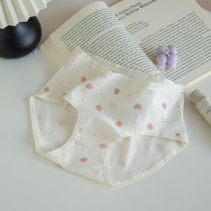 Class a Antibacterial Cotton Underwear Soft Pure Cotton Triangle Panties mid Waist Seamless Fruit Print Autumn Winter Youth Girls