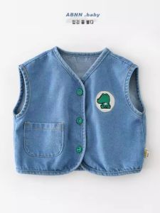 Fashionable Denim Vest for Children Spring Autumn New Style Baby Outerwear Girls Trendy Versatile Shoulder Bared Stylish Vest