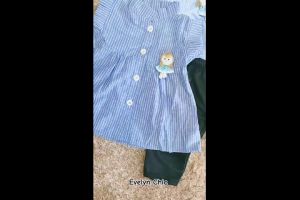 Setelan Baju Anak Perempuan / Baju Bayi Cewek Atasan Lengan Pendek Dan Celana Panjang Motif Calista Garis