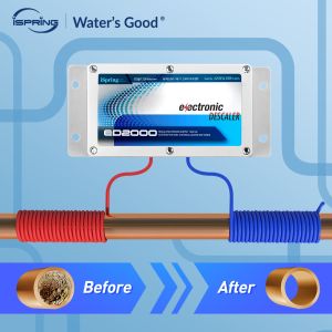 iSpring ED2000 Whole House Water Descaler Alternative Electronic Salt-Free Hard Water Conditioner Electronic water purifier Reduces Limescale Prevent Deposits Build-up