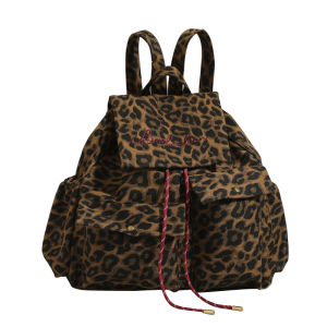 URCDN RDALVO | Leopard Print Canvas Backpack Large Capacity Drawstring School Travel