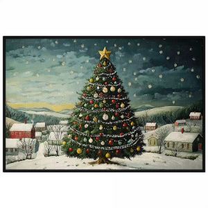 Tranh phong cảnh cây thông noel mùa đông. Tranh treo tường dán tường sơn dầu canvas trang trí. CGI-1848