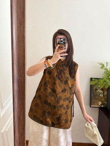 YUFUQING | New Chinese Style National Trend Coffee Print Sleeveless Shirt 2025 Summer New High-End Versatile Slimming Vest Tank Top