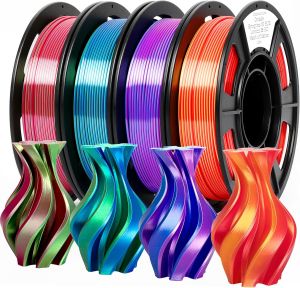 3D Printer Filament Dual Color Silk PLA Filament 1.75mm Shiny Color Change 4 x 250g Spools for FDM Printers