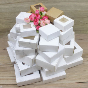10pcs White/Kraft Paper/White Marble Colors Various Sizes of Square Packaging Paper Boxes Gift Boxes Candy Boxes