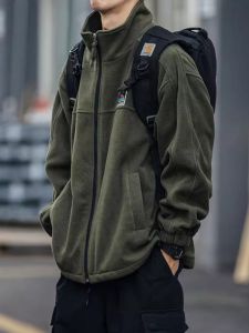 Retro Japanese Style Fleece Open Cardigan Hoodie Mens Loose Zipper Jacket Spring Autumn Streetwear Casual Coat Youth Pop