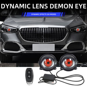 2 pcs Car Dynamic Devil Eye Moto Decorative Headlight Demon Eye Universal Modification Headlights 3D Lens Design Remote Control