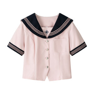 Original [Hour Summer] Japanese Style JK Waist-Tight Sailor Suit Preppy Style Uniform Suit Womens Summer Short Sleeve Pink
