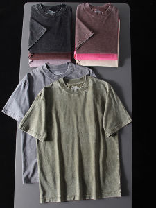 Washed Cotton Vintage T-Shirt Loose Fit Short Sleeve round Neck Basic Style Casual Wear Summer Fashion Street Style T-Shirt