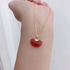 Aiyue Meiqi 18K Gold Colorful Lockbone Necklace for Women with Heart and Waterdrop Pendants Perfect Gift for Valentines Day