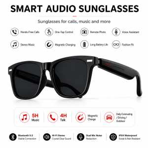 laxasfit | LAXASFIT Smart Sports Glasses Bluetooth 5.3 Open Ear Stereo Sound Call Music Voice Assistant Cycling Sunglasses Gift